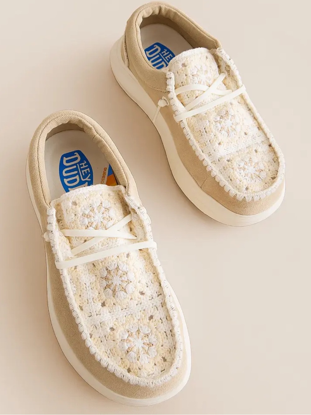 HEY DUDE Wendy Comf Suede Crochet Slip-On Shoes Boho Comfort